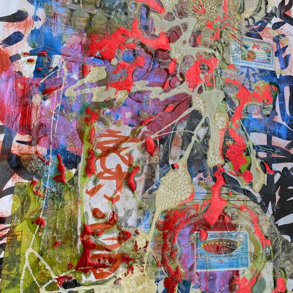 Indo Dreaming - Original Wall Art Handmade Mixed Media Collage Asian Calligraphy - Picture 3 of 9